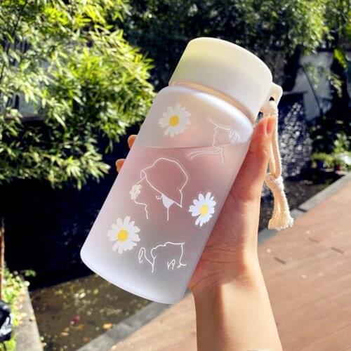 Water Cup Plastic Flower Cute Portable Outdoor Simplicity Child Student Creative Cartoon Cup Handy Drinking Cup Frosted