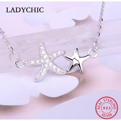 LADYCHIC Fashion Real 925 Sterling Silver Starfish Pendant Necklaces Exquisite Silver Jewelry Gift for Lover Girlfriend LNS1001