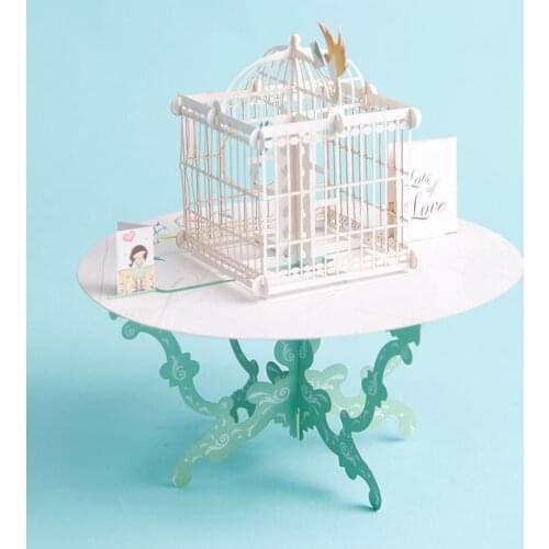 3D Laser Cut Handmade Cute Table Bird Cage Paper Invitation Greeting Cards PostCard Kids Birthday Party Festival Creative Gift