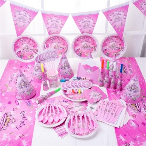 Princess Shiny Crown Theme Birthday Party Decorations Paper Cup Plates Tablecloth Balloon Tableware Sets Girls Party Supplies