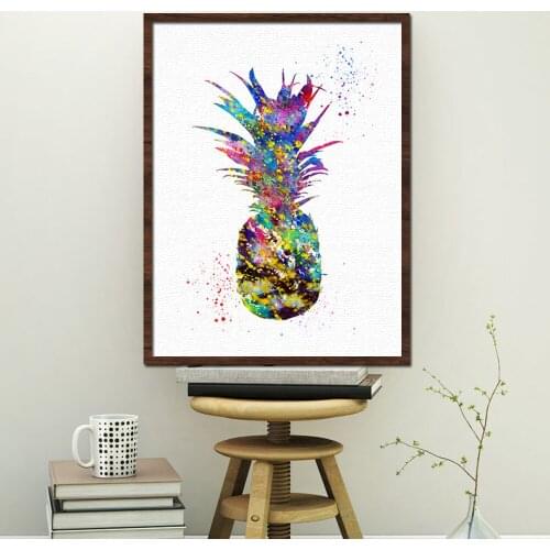 Retro Porch Ornaments Color Fruit Pineapple Painting Wall Poster Decoration Painting Picture Art Watercolor effect Canvas