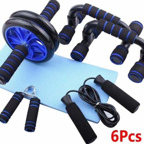 AB Wheel Roller 6Pcs Muscle Exercise Equipment Home Fitness Equipment Gym Roller Trainer with Push UP Bar Set Abdominal Press