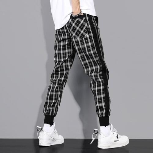 HOUZHOU Oversize Plaid Pants Men Joggers Checked Trousers Male Black Plaid Trousers Casual Autumn Korean Streetwear Hip Hop 5XL