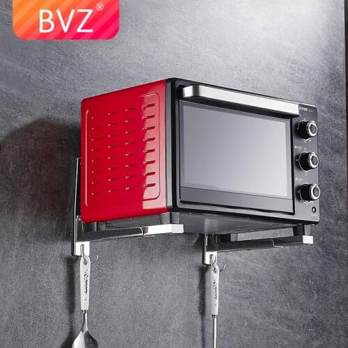 BVZ 304 Stainless Steel Microwave Foldable Oven Shelf Support Frame Stretch Adjustable Wall Mount Bracket Holder Kitchen Racks
