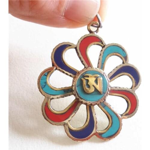 TBP560 Tibetan OM Buddha Eye Amulets Hollow Flower Pendants