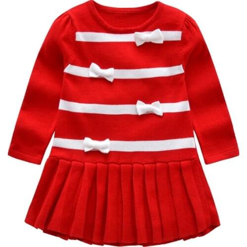 2021 spring Autumn Girls sweater dress Bow Kids Baby Sweater Children Clothing Knitted Pleated skirt stripe Jumper Pullover
