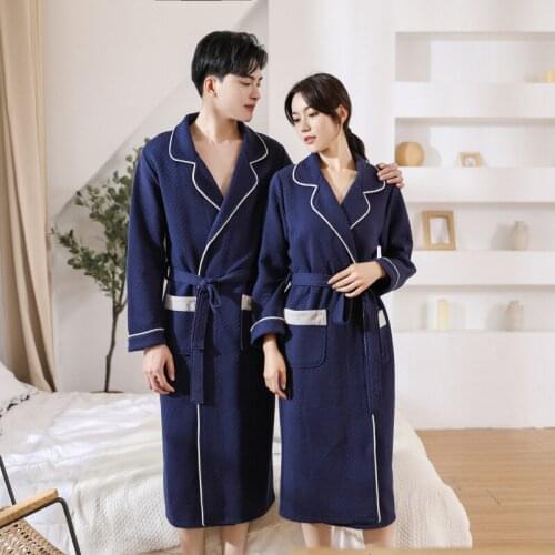 Japanese WomenS Kimono Nightgown Couple Autumn Winter 100% Cotton Air Layer Bathrobe Nightgown MenS Long Sleepwear Nighties