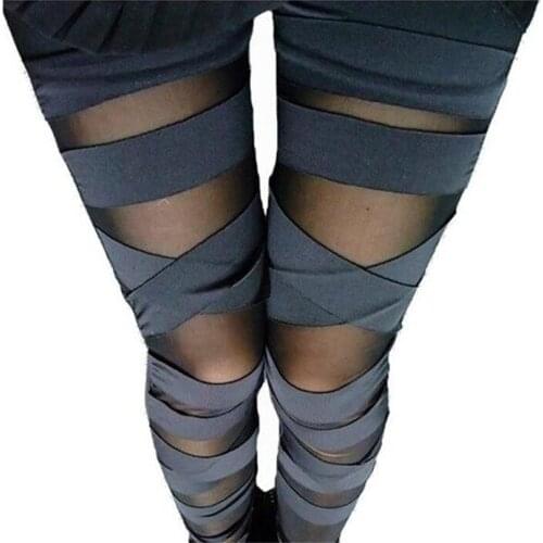 YRRETY 2020 Rushed Leggings Patchwork Bandage Leggings Mid Knitted Rayon Cut-out High Street Women Leggings Trousers Top Fashion
