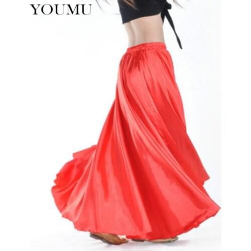Women Belly Dance Satin Skirt Floor-Length Solid Multi Colors Casual Loose Skirts Natural Waist Swing Dancewear 200-820