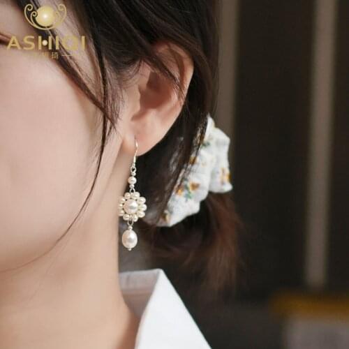 ASHIQI Vintage Natural freshwater pearl dorp Earrings 925 Sterling Silver jewelery for women