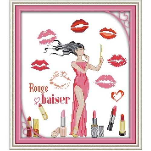 The woman world - lipstick cross stitch kit morden aida 14ct 11ct count print canvas stitches embroidery DIY handmade needlework