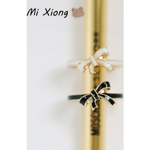 Mi Xiong 925 Sterling Silver Rings for Women Cute Black White Bow Knot All-match Luxury Jewelry Engagement Wedding Party Classic