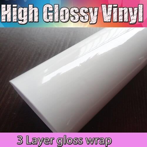 1.52x30m/roll Ultra Gloss White Car Wrap Vinyl with 3 Layer best Glossy shiny foil With Bubble Free For Car Covers 5x98ft