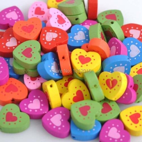 17mm 100pcs Mixed Wooden Heart Spacer Beads Scrapbooking Craft For Jewelry Handmade DIY Accessory JG-005