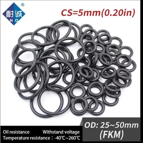 2PC/lot Rubber Ring Black FKM O ring Seals Thickness 5mm OD22/25/28/30/32/35/38/40/42/45/48/50mm Rubber O-Rings Fuel Washer
