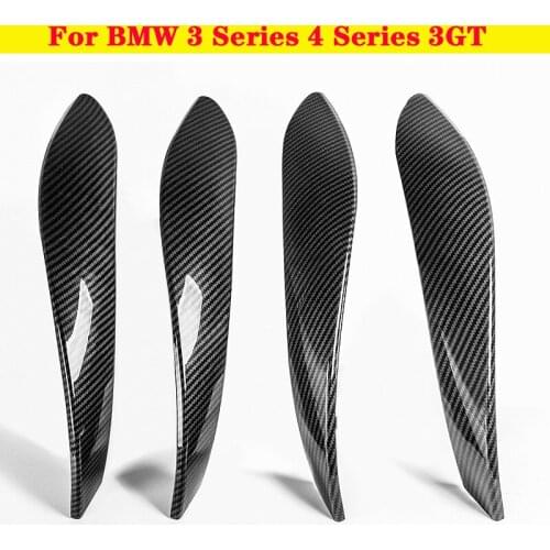 4 PCS Car Inner Door Panel Handle Pull Trim Cover Bracket Carbon Fiber Silver Panel Asseccories For BMW 3 Series 4 Series 3GT