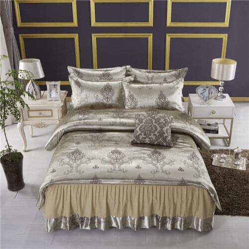 4Pcs European Satin Jacquard luxury lace bedding sets queen king size duvet cover set bed skirt set pillowcase bedclothes