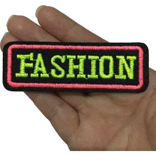 10 PCS Pink and Neon Green FASHION Embroidered Iron on Patches for Clothes Small Letters Embroidery Applique Badge Sewing DIY