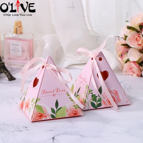 50 Pcs Pyramid Wedding Candy Box Paper Gift Packaging Baby Shower Birthday Party Favors Bonbonniere Marble Present Box Chocolate