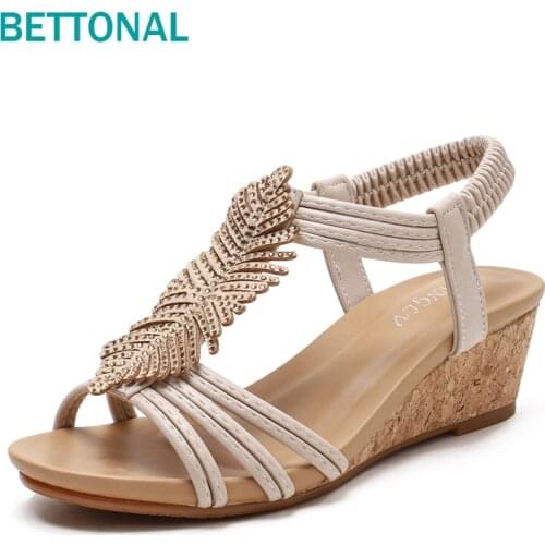 BETTONAL slip on wedge sandals women shoes Casual 2021 summer Rhinestone gladiator ladies sandles sandalias big size 41 42