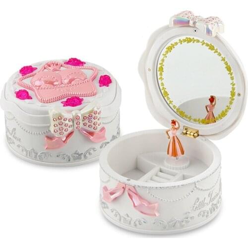 Girls' Dancing Ballerina Bow Tie Pattern Music Jewellery Box Mechanism Children Gift With Mirror