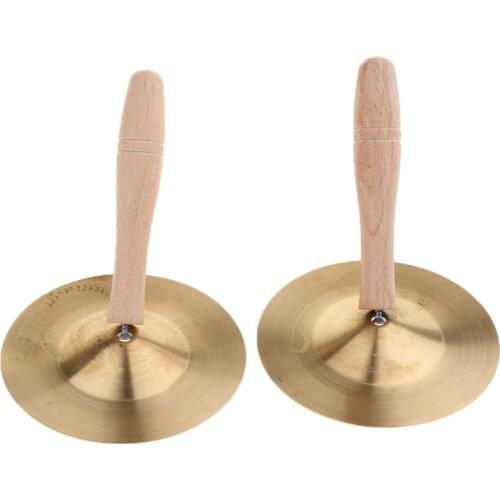 2 Pieces Kids Crash Drum Cymbal Percussion Gong Band Musical Instrument with Wooden Handle Kids Percussion Educational Toy