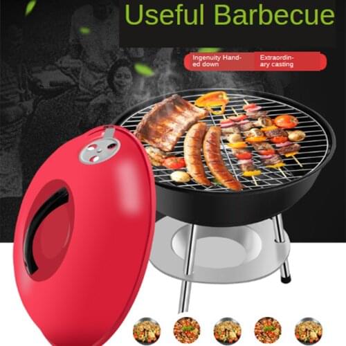 Round 14-Inch Portable Charcoal Grill Barbecue Camping Cooking Cooker, Red