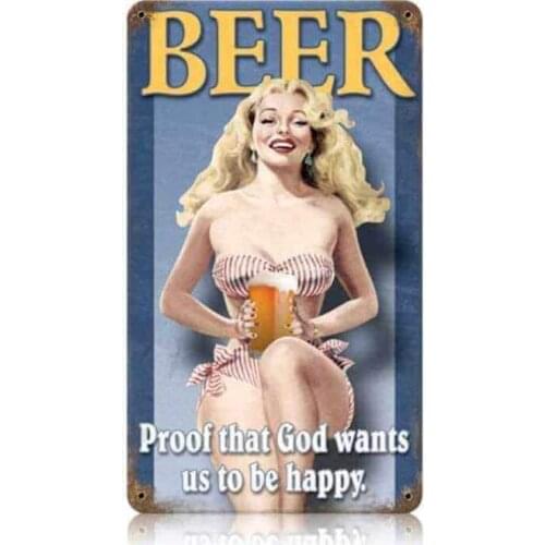 Losea Beer Pin-Up Girl Metal Vintage Tin Sign Wall Decor 8 x 12 Inches