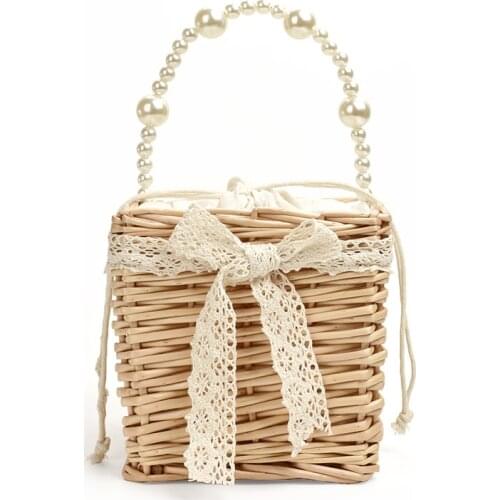 New small square bag net red female bag ins same straw bag wild mini foreign style hand-woven pearls handbag