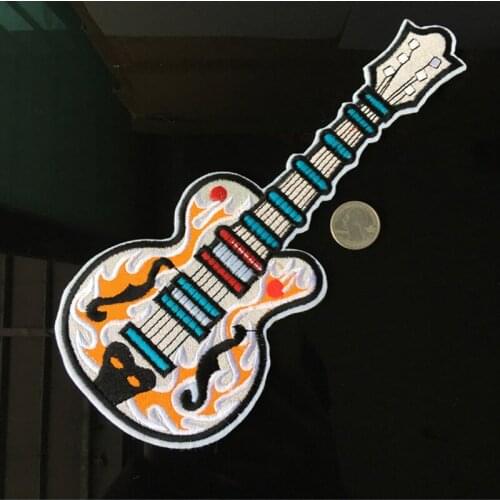 Big Rock Guitar Embroidered Patches Iron on Sewing Applique Patch Fabric Shoes Bags Decoration DIY Apparel Clothes Accessory