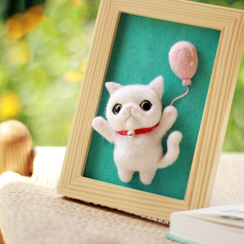 Unfinished Fashion Siamese Tabby Civet Cat Kitty Wool Doll With Frame Women Handmade Needle Felt Kit Package DIY Gift For Kids