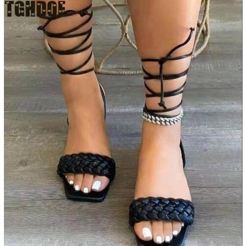 New Womens Summer Sandals Cross Straps Weave Solid Ladies Flat Clip Toe Shoes Outdoor Concise Fashion Footwear Women 2021