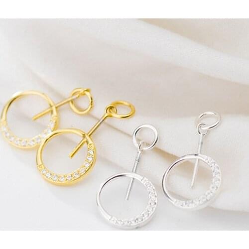 925 Sterling Silver Fashion Adjustable Ring Charms AAA Zircon Paved Round Dangle Silver Necklace Pendants DIY Jewelry Making