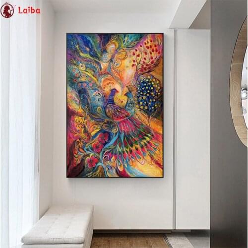 Full square round diamond painting Abstract art, colorful peacock diamond embroidery 5Drhinestone mosaic diamond inlaid pattern