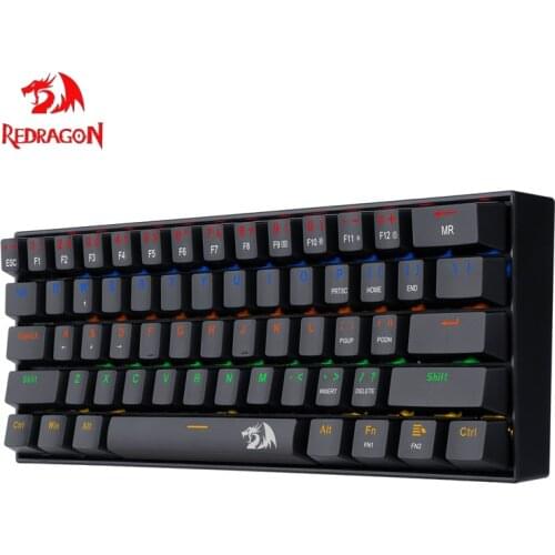 Redragon Lakshmi K606 Rainbow Backlit Portable 61 Key Wired Mechanical Keyboard