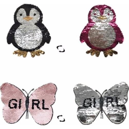 Cute Penguin Reversible Change Color Sequins Patches Sew On Stickers for clothes DIY Patch Applique Bag Clothing Coat Sweater