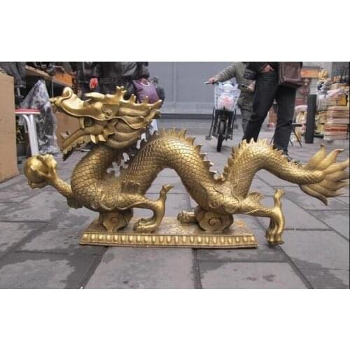 Copper Statue Huge Chinese Classic Pure Brass Copper dragon play bead Decoration statue
