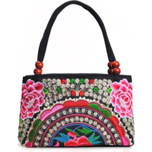 Wallet girl embroidery bag double two-way zipper wooden beads portable embroidery double bag embroidered handbag ladies chan