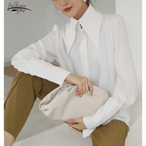 2021 Women Blouses Long Sleeve Black Dot White Chiffon Blouse Women Shirts Womens Tops and Blouses Blusas Mujer De Moda 2261 50