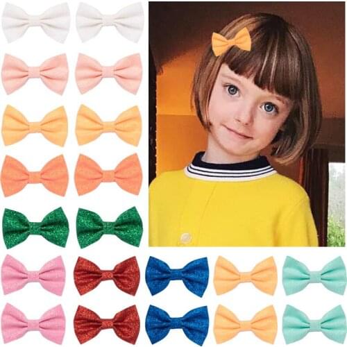 20pcs/set Candy Color Glitter Hair Clips Mini Hair Bows Handmade Sparkling Hairpins Girls Party School Headwear Hair Accessories