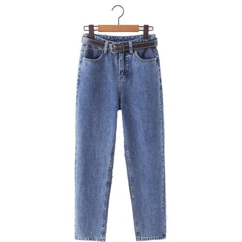 Womens Demin Pants With Sashes Streetwear Casual High Waist Loose Denim Jeans Buttons Pockets Femme Spring Autumn