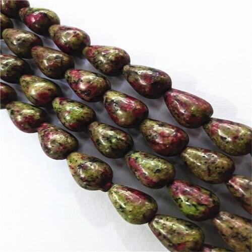 1 Strand/28pcs 14x10mm Wholesale Green Ruby in Fuchsite Teardrop Loose Beads DIY Jewelry Accessories 15.5inch S461