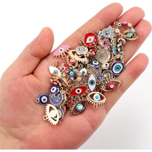 10pcs/lot Colorful Eye Enamel Charms Crystal Hand Heart Beads Charms Pendant For Women DIY Necklace Bracelet Jewelry Accessory