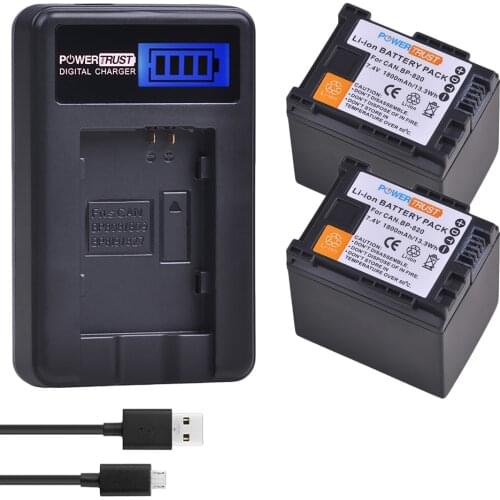 2Pcs BP-820 BP820 Camera Battery and LCD USB Charger for Canon VIXIA GX10, HFG20, HF G21, HFG30, HFG40, HFM30, HFM31, HFM32