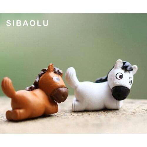 2pc Sleeping Horse Figurine Miniature Statue Decoration For mini fairy garden Micro Landscape Cartoon animal resin craft