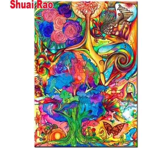 5 d diy Handmade Abstract tree painting 3 d Rhinestone Embroidery art mosaic Diamond Painting full square round drill home decor
