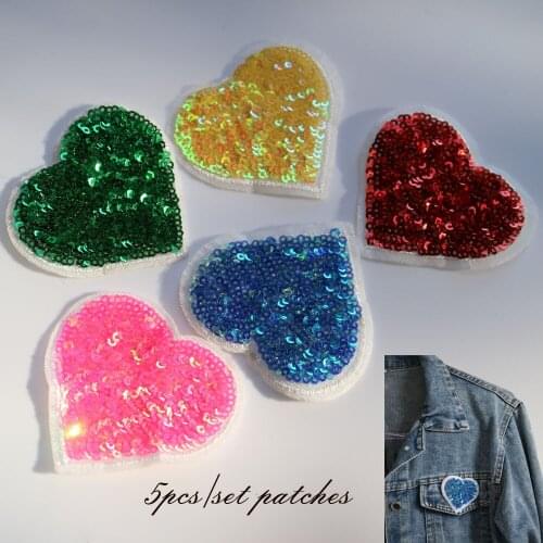 5pc/lot iron on color heart patches for clothing Small embroidery ironing applique parches sticker for bags backpack jeans