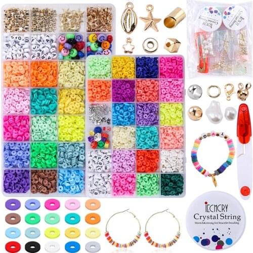6mm Flat Round Polymer Clay Spacer Beads for Jewelry Making Bracelets Necklace Earring DIY Craft Kit with Pendant 4080pcs/box