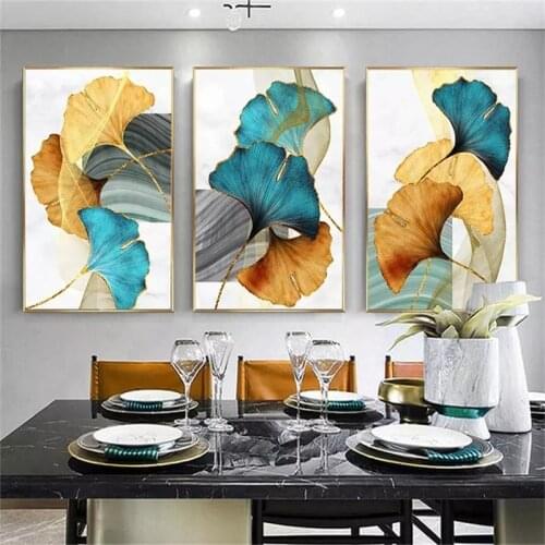 Canvas Printing Colorful Ginkgo Biloba Plant Leaf Abstract Poster Nordic Modern Wall Art Pictures Living Room Decoration Gift