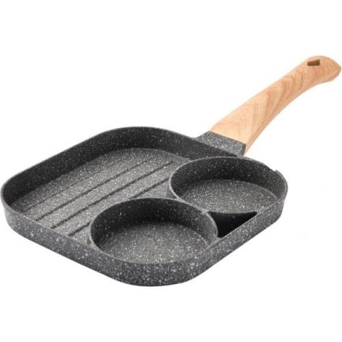2 Hole Non-stick No Oil-smoke Fried Egg Burger Pan Ham Pancake Maker Wooden Handle Suitable For Gas Stove And Induction Cooker